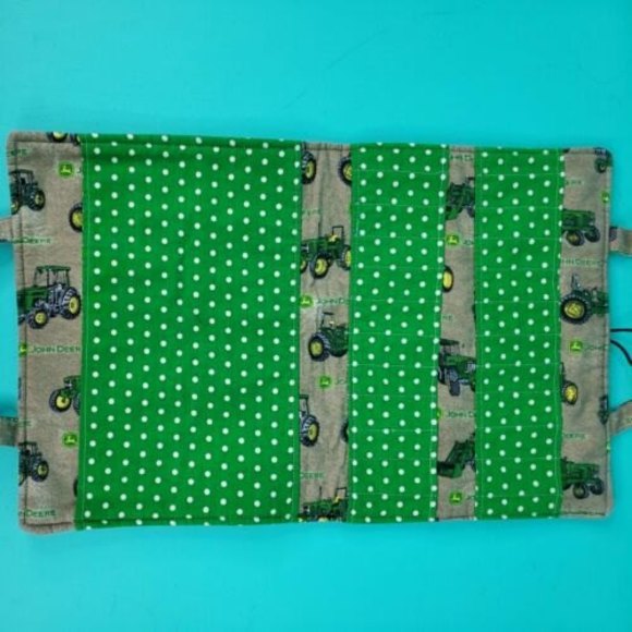 Handmade John Deere Tractor Travel Hanging Bag Green & White Polka Dot Accents - Picture 2 of 7
